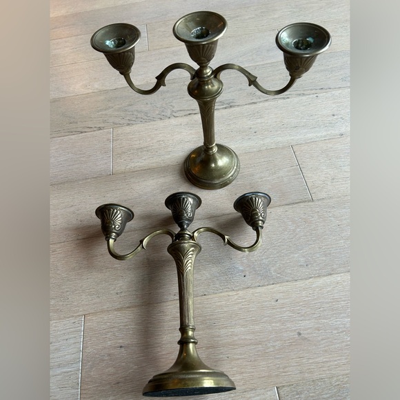 Vintage Brass Art Nouveau Style Candelabra Set 2 - Picture 3 of 16